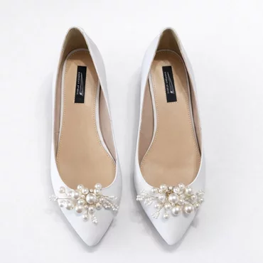 Balerini din Piele Naturala Albi cu accesoriu detasabil Pearl White