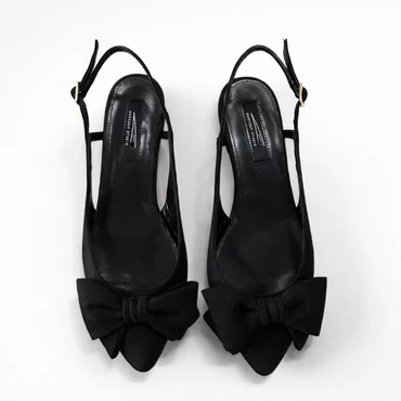 Balerini din piele naturala neagra Top cu funda