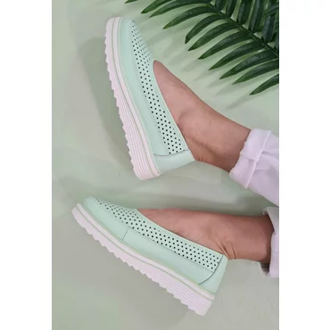 Balerini perforati Piele Naturala verde Zeny