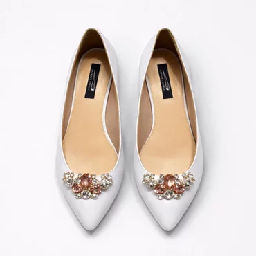 Balerini Piele Naturala Albi cu accesorii detasabile Francesca