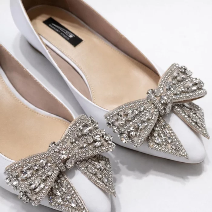 Balerini Piele Naturala Albi cu funda Love Angel picture - 2