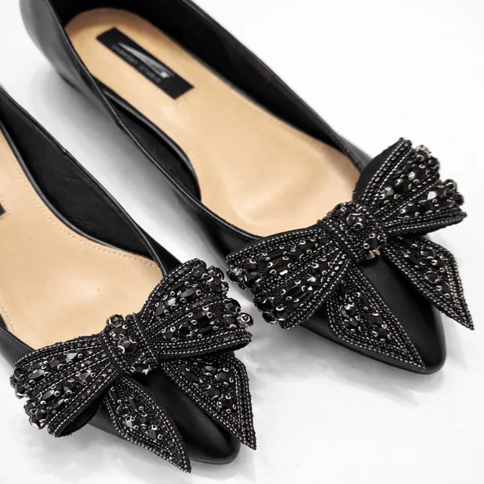 Balerini Piele Naturala Negri cu funda Love Angel picture - 3