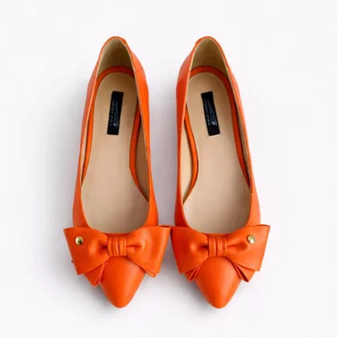 Balerini Piele Naturala Orange cu funda Alisia