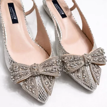 Balerini Piele Naturala presaj auriu cu funda Angel