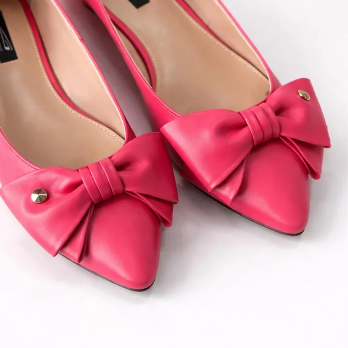 Balerini Piele Naturala Roz Fucsia cu funda Alisia picture - 2