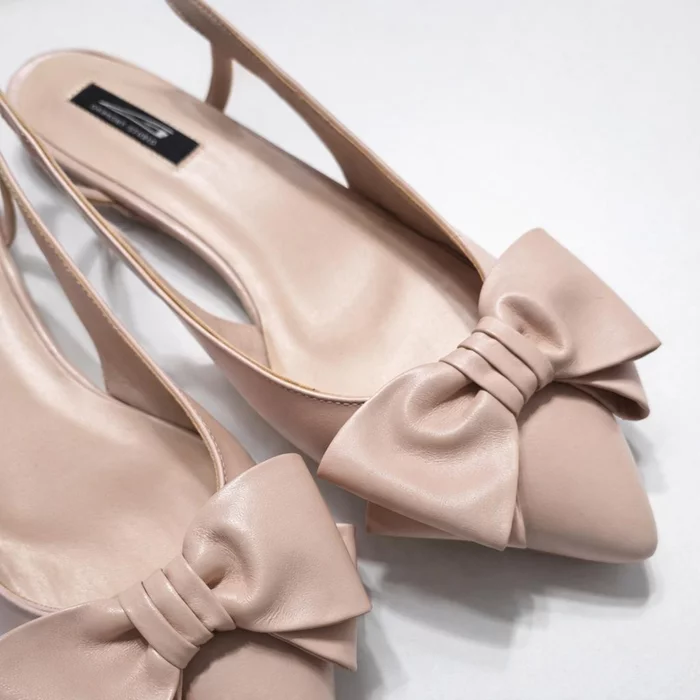 Balerini roz din piele naturala Top cu funda picture - 3