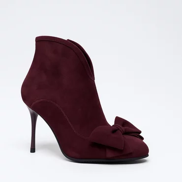 Botine dama Piele Naturala Bordo camoscio cu funda Bow