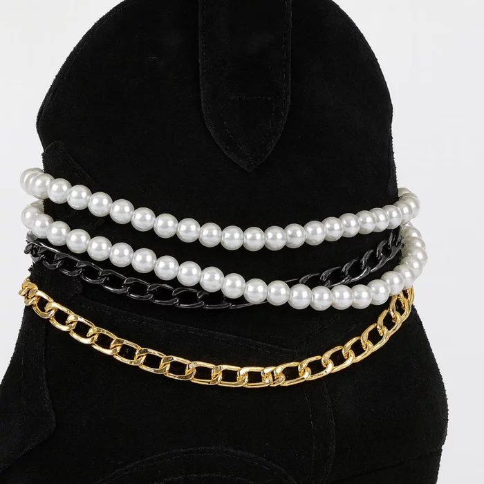 Ciocate dama Piele Naturala Negre accesorizate cu lant perle Sisa picture - 3