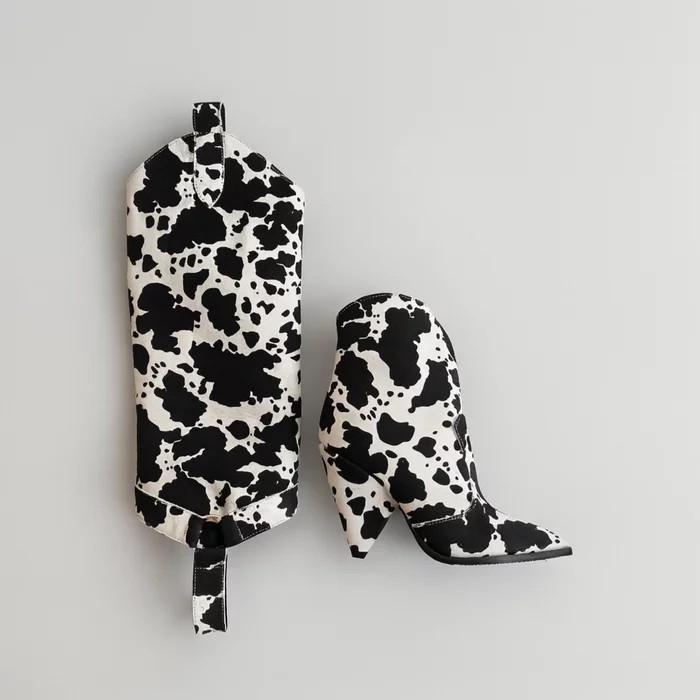 Cizme cu carambi detasabili din Piele Naturala imprimeu Alb-Negru Opera Noir picture - 2