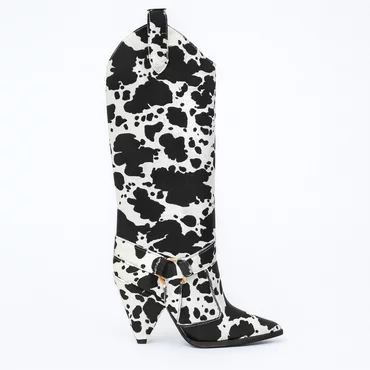 Cizme cu carambi detasabili din Piele Naturala imprimeu Alb-Negru Opera Noir