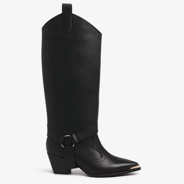 Cizme cu carambi detasabili Piele Naturala Negre box Jinx