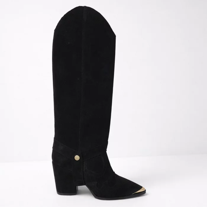 Cizme cu carambi detasabili Piele Naturala Velur Negru cu franjuri Dakota Jinx P picture - 5