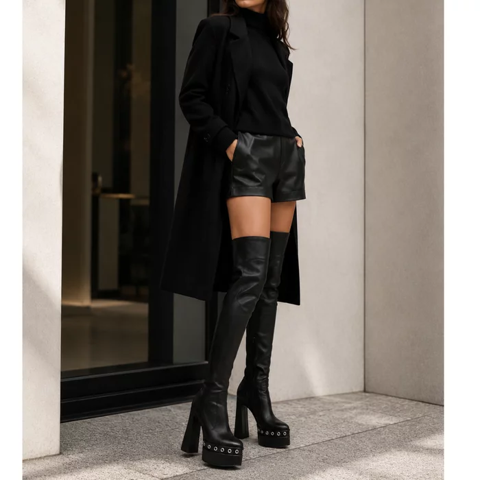 Cizme dama cu platforma Piele Naturala Negre ci capse Alexandra picture - 4