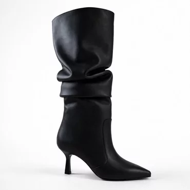 Cizme fronsate Piele Naturala Neagre box Alana