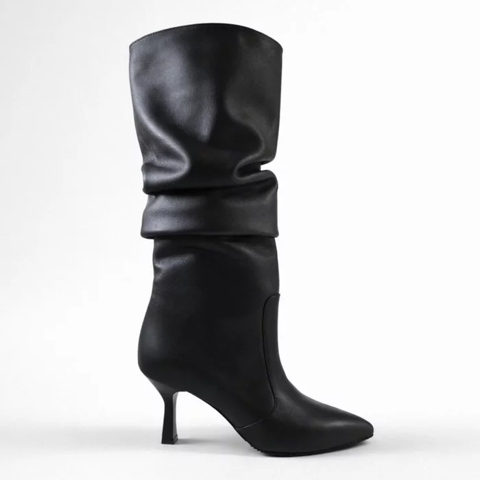 Cizme fronsate Piele Naturala Neagre box Alana picture - 4