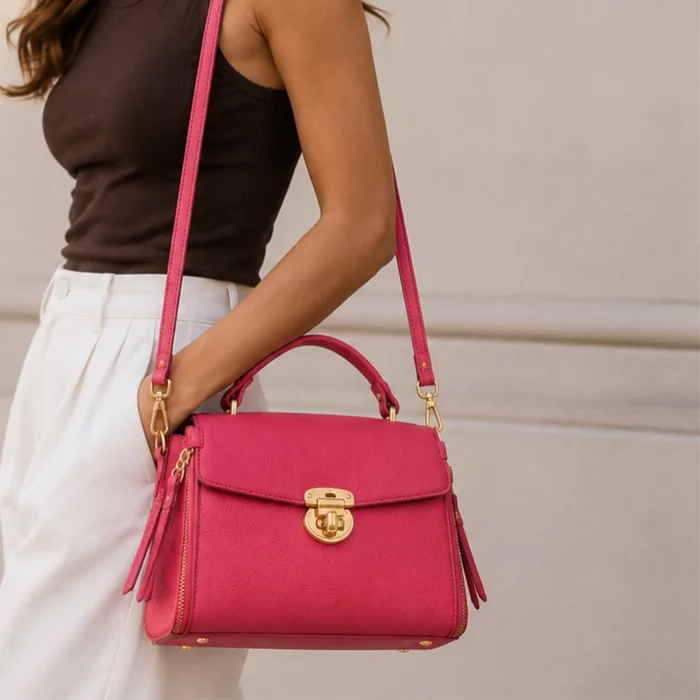 Geanta dama din Piele Naturala Roz flamingo Sara picture - 3