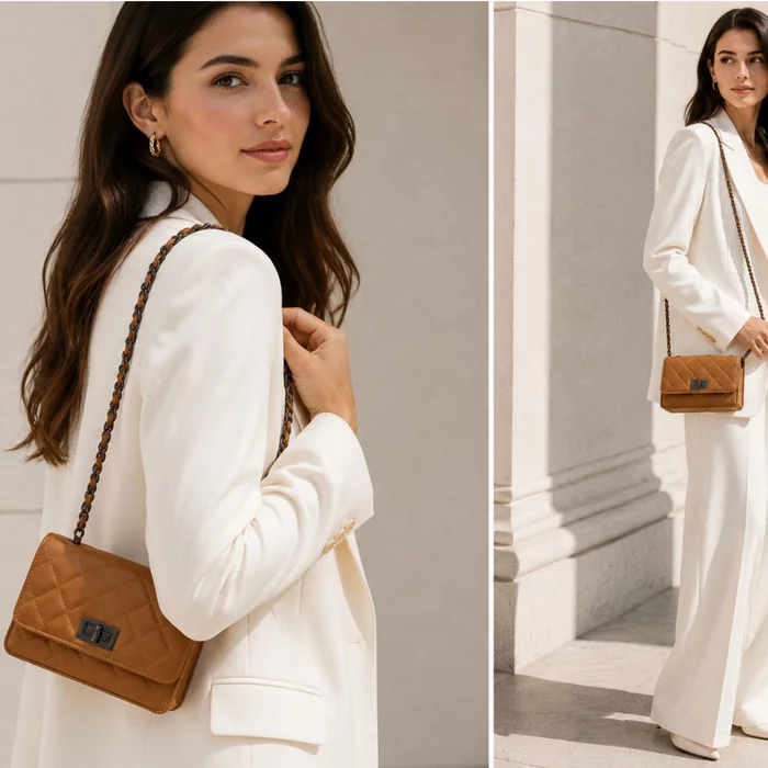 Geanta dama mini din Piele Naturala Maro camel Carina picture - 2