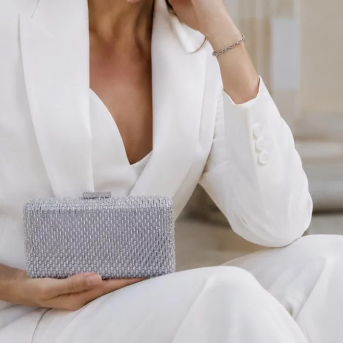 Geantă Elegantă Luisa Argintie cu Cristale – Clutch de Ocazie pentru Evenimente Speciale picture - 2