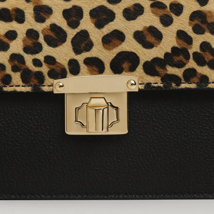 Geanta medie dama Piele Naturala Neagra cu imprimeu leopard Andia picture - 3