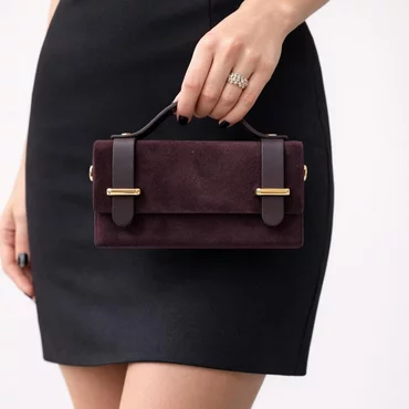 Geanta mini din Piele Naturala velur Bordo Virelle