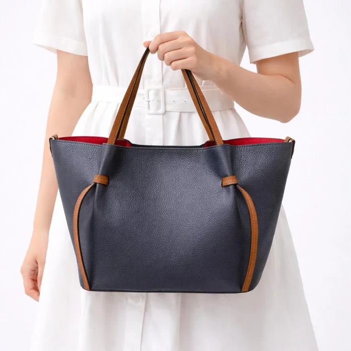 Geanta shopper din Piele Naturala bizon Bleumarin Dayli picture - 2