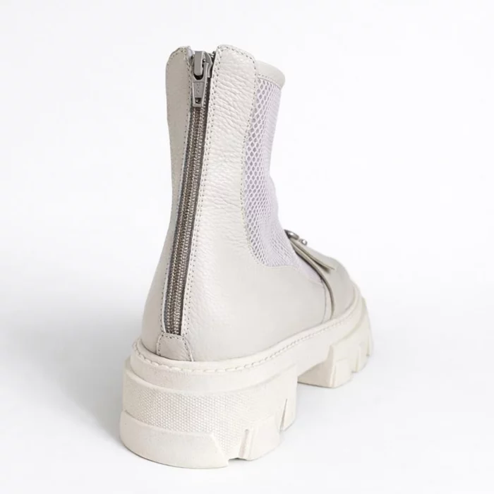 Ghete dama de vara Piele Naturala Bej si plasa textil Kamila picture - 4