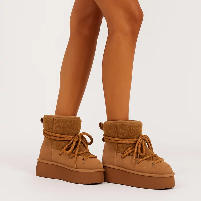 Ghete dama din Piele Naturala Camel cu textil blanita FrostLine picture - 3