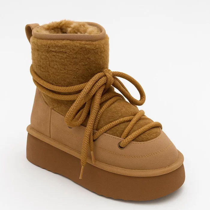 Ghete dama din Piele Naturala Camel cu textil blanita FrostLine picture - 2