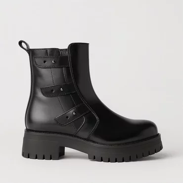 Ghete dama din Piele Naturala Negre cu barete Black Force