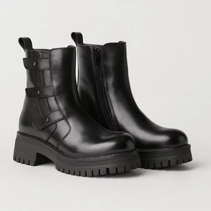 Ghete dama din Piele Naturala Negre cu barete Black Force picture - 2