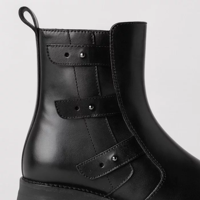 Ghete dama din Piele Naturala Negre cu barete Black Force picture - 3