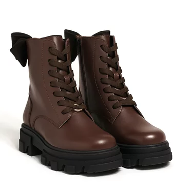 Ghete dama Piele Naturala Maro cu funda Bow