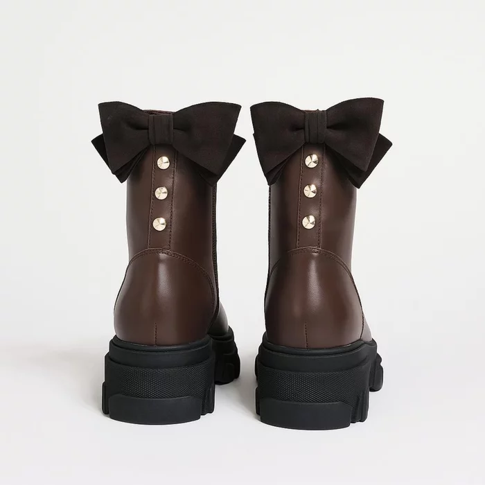 Ghete dama Piele Naturala Maro cu funda Bow picture - 4