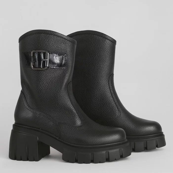 Ghete dama Piele Naturala Negre cu catarame Melua picture - 4