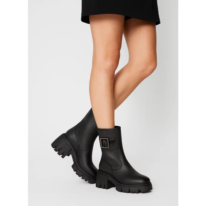 Ghete dama Piele Naturala Negre cu catarame Melua picture - 2