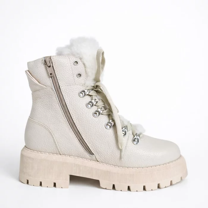 Ghete din Piele Naturala Bej cu blanita Pufy picture - 3