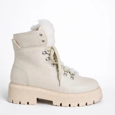 Ghete din Piele Naturala Bej cu blanita Pufy