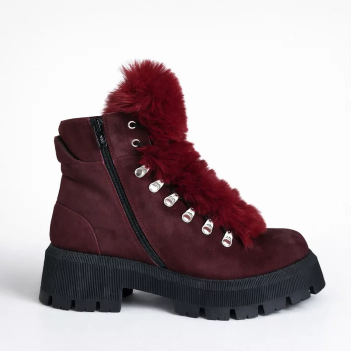 Ghete din Piele Naturala Bordo cu blanita Pufy picture - 3