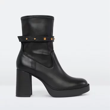 Ghete din Piele Naturala Negre cu platforma Garkony Urban Queen