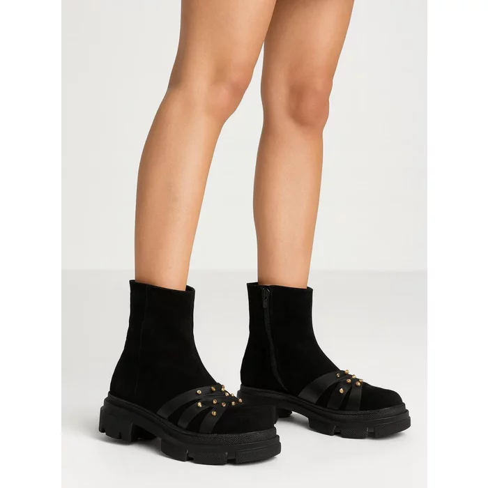 Ghete Piele Naturala Negre cy accesorii aurii Jaya 2 picture - 3