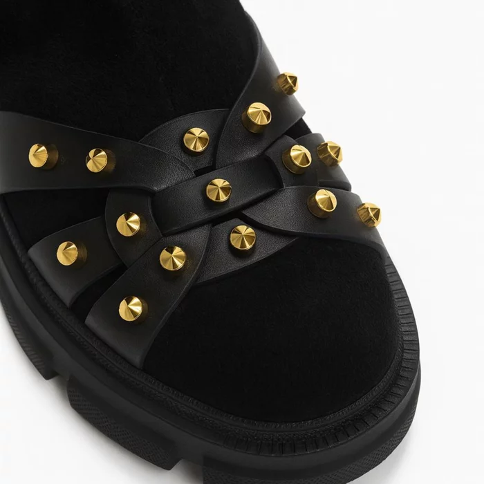 Ghete Piele Naturala Negre cy accesorii aurii Jaya 2 picture - 2