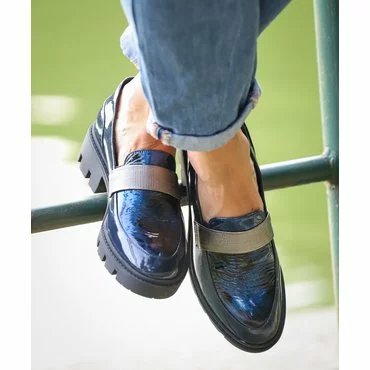 Pantofi albastri din piele naturala Lera