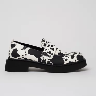 Pantofi casual dama Piele Naturala imprimeu Alb-Negru Noir