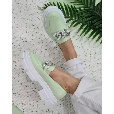 Pantofi casual dama piele naturala verde Agnes