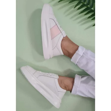 Pantofi casual Piele Naturala alb cu roz Layout