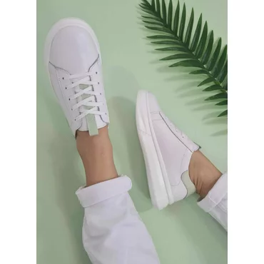 Pantofi casual Piele Naturala alb cu verde Tezy