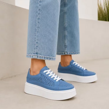 Pantofi casual Piele Naturala Albastri cu perforatii Dami