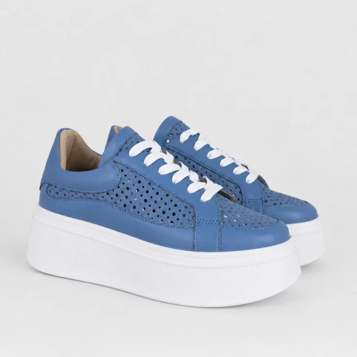 Pantofi casual Piele Naturala Albastri cu perforatii Dami picture - 4