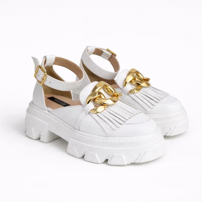Pantofi Casual Piele Naturala Albi accesoriu lant City picture - 3