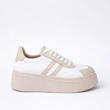 Pantofi casual Piele Naturala Albi cu Bej Misha